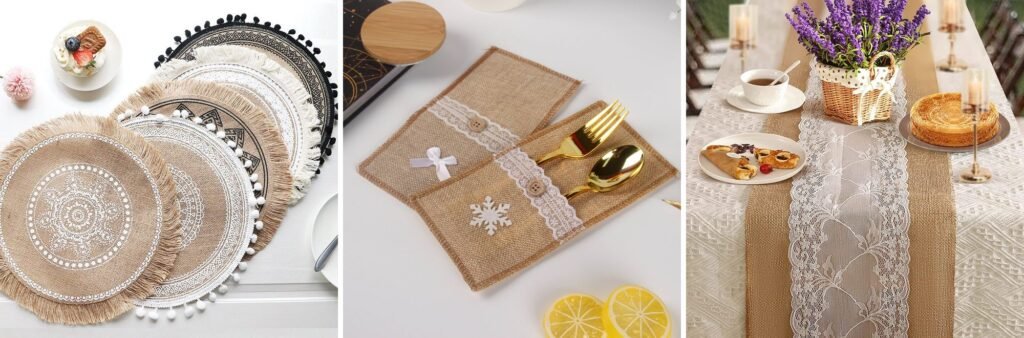 Jute placemats, cutlery pouches and table runner