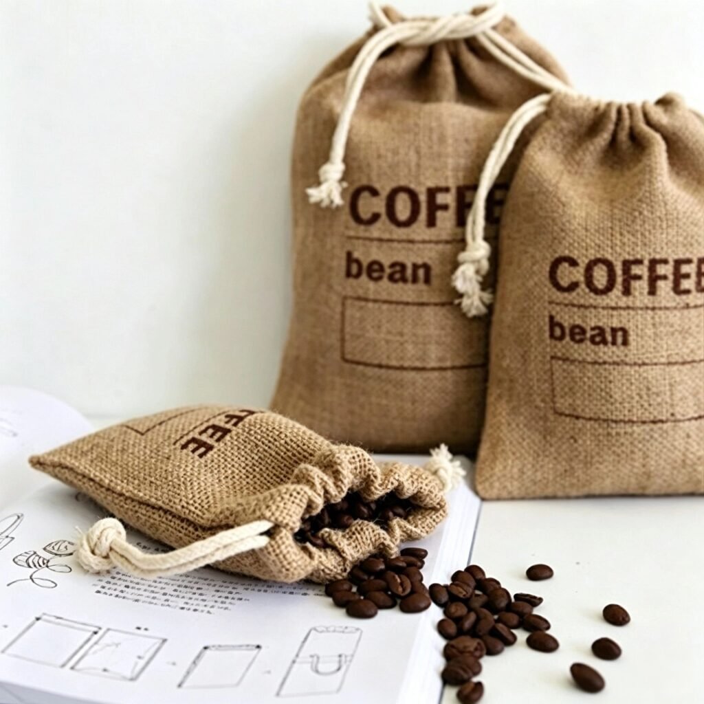 Jute Coffee Bean Drawstring Bag