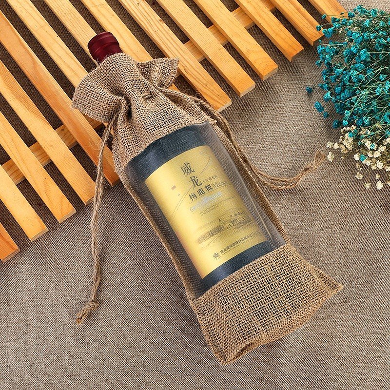 Jute Wine Bottle Drawstring Bag